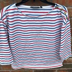 Vineyard Vines Patriotic Red Blue Striped Women's 100% Organic Cotton Buttons